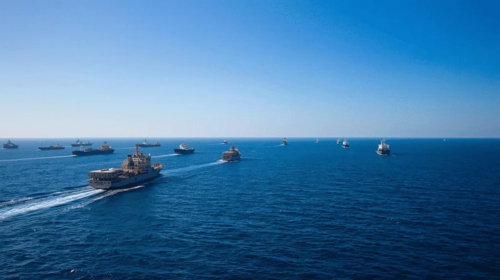 The 2025 Global Sumud Gaza Flotilla sailing in the Mediterranean Sea.